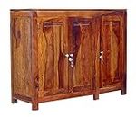 Modern Furniture Solid Sheesham Indian Rosewood Cabinet with 2 Cabinet Storage for Home & Hotel Living Room, (Natural Teak)
