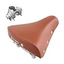BOOSDEN Brown Leather Bike Seat, Comfortable Bicycle Seat, Vintage Bicycle Saddle, Mountain and Road Wide Bike Saddle for Man & Woman, Waterproof, Universal Fit, Shockproof