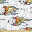 Lunarable Baseball Fabric by The Yard, Continuous Flying Balls with Classic Design Sports Fans Themed Pattern, Decorative Fabric for Upholstery and Home Accents, 1 Yard, Marigold Blue