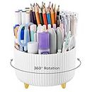 HBlife Pencil Pen Holder for Desk, 5 Slots 360° Degree Rotating Desk Organizers and Accessories, Desktop Storage Stationery Supplies Cute Pencil Cup Pot for Office, School, Home, Art Supply, White