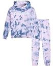 Reebok Girls Sweatsuit - 2 Piece Performance Fleece Sweatshirt and Jogger Sweatpants - Tie Dye Activewear Set for Girls, 7-12, Tie Dye Frost Berry, 7