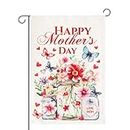 Mothers Day Garden Flag, 12x18 inch Double-Sided Happy Mothers Day Yard Sign Welcome Mom Mason Jar Floral Flower Yard Banner for Spring Outside Holiday Outdoor House Decorations Gift