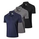 Gaiatiger 3 Pack Mens Polo Shirts Short Sleeve Dry Fit Lightweight Golf Casual Collared Tops Breathable Moisture Wicking Work Shirts（0427） Black Grey Navy-L