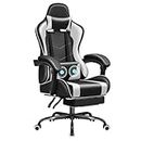 JUMMICO Gaming Chair Ergonomic Computer Chair with Footrest and Massage Lumbar Support, Height Adjustable Video Gaming Chair with 360° Swivel Seat and Headrest (White)