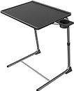Adjustable TV Tray Table - TV Dinner Tray on Bed & Sofa, Comfortable Folding Table with 6 Height & 3 Tilt Angle Adjustments, Laptop Table with Built-in Cup Holder (1 Pack, Black)