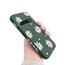 Doowear Galaxy S10+ Plus Case for Women Girls Cute Daisy Flower Camera Lens Protector Thin Slim Anti-Scratch Liquid Silicone Shockproof Protective Cover Phone Case for Samsung Galaxy S10 Plus-Green
