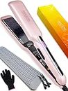 ANGENIL Flat Iron Wide 1.6 Inch Hair Straightener for Thick Hair, Dual Voltage Hair Straightener and Curler 2 in 1, Ceramic Flat Iron with Silicone Heat Resistant Mat Pouch, Fast Heating, LCD Display