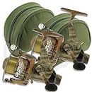 2 x NGT Camo40 Carp Free Runner 3BB Fishing Reel with 12lb Line + Spare Spool + Cases