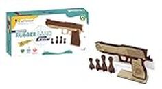 Kraftsman Semi-Automatic Wooden Rubber Band Shooting Gun Toys for Kids & Adults with Target | 5 Rapid Fire Shots (Top Beige and Base-Dark Brown)