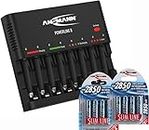 Ansmann 1001-0006-US-590-2 Powerline 8 AAA & AA Smart Battery Charger for AA, AAA w. Discharge Function + 2850mAh Slimline AA Batteries (8-Pack)