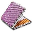 SAVORI Cigarette Case for Women Men, Metal Cigarette Holder Bling Crystal Double Sided Cigarette Box for 20 Cigarettes Gift for Smoker (Pink)