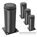 suiwotin 4pcs 6 Inch (150mm) Stainless Steel Furniture Legs, Black Adjustable Cabinet Feet, Metal Cylinder Table Legs, Heavy Duty Sofa Legs Replacement for Couch, Shelf, Dresser, DIY Bench Legs