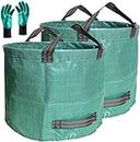 Professional 2-Pack 137 Gallon Lawn Yard Bag Garden Bags (D34, H34 inches) with Coated Garden Gloves Reusable Yard Leaf Bags 4 Handles,Gardening Leaf Container,Trash Can Bag,Lawn Yard Waste Bags
