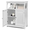 COSTWAY Bathroom Floor Cabinet, Wooden Side Storage Organizer with Louver Doors & Removable Shelf, Freestanding Storage Cabinet for Living Room, Kitchen, Entryway (White)