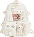 MTRoyaldia Kawaii Standard Backpack With Kawaii Pin And Accessories, Large Capacity Cute Bear Accessories Standard Backpack Multi Pocket Kawaii School Bag (White)