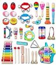 JOFLVA Musical Toy Instruments, 32 PCS Kids Musical Instruments, Wooden Musical Instruments For Toddlers, Music Enlightenment Percussion Toys, Musical Sensory Instruments Toys For 1-5 Year Old.
