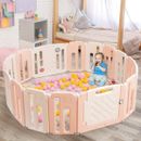 16 Panel Foldable Baby Playpen with Safety Lock for Toddlers Pink