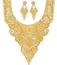 Mansiyaorange Party One Gram Gold Original Wax Forming Work Premium Long Haram Golden Necklace Set Jewellery For Women(9 INCH LONG)