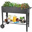 Metal Raised Garden Bed, 39 x 15 x 35 Inch Outdoor Mobile Elevated Planter Box with Wheels and Storage Shelf for Outdoor Growing - Yardlab