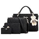 Soperwillton Handbag for Women Fashion Tote Shoulder Bag Top-Handle Handbags Satchel Purse Set 4pcs, Black
