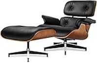 Mid-Century Chaise Lounge Chair and Ottoman for Living Room and Office with Genuine Leather and Strong Metal Base Support, 105° Fixed Tilting Angle of Back Rest Ergonomic Lumbar Support