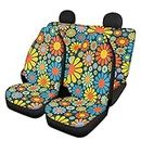 Belidome Juego completo de fundas de asiento de coche de flores hippie abstractas, cojín de asiento de margaritas coloridas para parte delantera y trasera