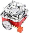 MKgrovv Stainless Steel Gas Stove Mini Portable Square-Shaped Gas Butane Windproof Burner Camping Stove travelling Picnic Folding Furnace Stove Extra Burning Capacity (In-Built Lighter)