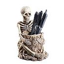 Skull Pen Holder Makeup Brush Holder Creative Skeleton Toothbrush Holder Halloween Home Office Desk Storage Box Decoration (White)