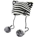 Y2k Beanie Cat Ear Gyaru Acubi Devil Crochet Hats Cute Kawaii Star Grunge Aesthetic Pompoms Cutecore Y2k Harajuku Clothes (White,One Size)