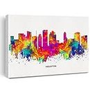 Cityscape Art Canvas Wall Art Modern Abstract Colorful Houston Skyline Canvas Print Houston Texas Painting Office Home Wall Decor Framed Gift 12x15 Inch
