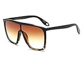 Large Men Sunglasses Vintage Retro 70s Squared Frame Flat Top Shield Glasses (Black Tortoise Brown, 59)