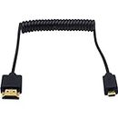 Duttek HDMI to Micro HDMI Coiled Cable,Extreme Slim/Thin & Flexible Micro HDMI Male to HDMI Male Coiled Cable for 1080P,4K,UltraHD,3D,Ethernet,and Audio Return Channel K(1.2M/4FT),Black