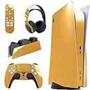 PlayVital Chrome Gold Glossy Full Set Skin Decal for ps5 Console Disc Edition, Sticker for ps5 Vinyl Decal Cover for ps5 Controller & Charging Station & Headset & Media Remote