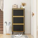 Everly Quinn Freestanding Modern Shoe Storage Cabinet, 3 Metal Door Shoe Rack, Metal rattan, for Entryway in Black | Wayfair