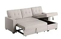 EcoDec 82" Convertible Sectional Sofa L-Shape Sleeper Couch with Storage Chaise and Pull-Out Bed for Living Room, Apartment, Small Spaces, Office, Dorm, 82inch, Beige