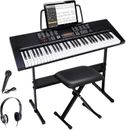 Piano de teclado eléctrico de 61 teclas con altavoces incorporados, soporte, auriculares, micrófono