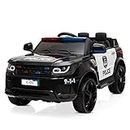 Winado 12V Kids Ride On Police Car Electric Toy w/ 2.4G Parent Remote Control, Battery Powered Vehicle with Flashing Lights, Megaphone Siren Horn, Music, Black