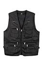LIZZIE JACOBS New Men's Cotton Rich Waistcoat Jacket Multi Pocket Vest Outdoor Fishing Camping Activewear Sleeveless Traveling Photography Hiking Hunting Tactical Outerwear Gilet (3X-Large, Black)