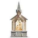 RAZ Imports Holy Family Musical Lighted Water Church, 11.25-inch Height, Christmas Decoration, Holiday Season, Table and Shelve Accent