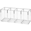 NIUBEE Acrylic Pen Holder 4 Compartments, Clear Pencil Organizer Cup for Countertop Desk Accessory Storage (Clear, 4 Cube)
