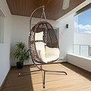 Rattan Hanging Egg Chair with Stand, Foldable Wicker Hanging Hammock with Cushion Pillow for Indoor Outdoor, 330LBS Capacity - Yardlab