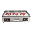 Electric Countertop Griddle Commercial BBQ Grill, Stainless Steel BBQ Flat Top Grill Hot Plate Countertop Electric Stove with Adjustable Thermostatic Control for Steak Kitchen (3KW Style C)