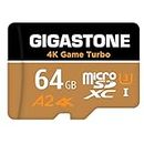 Gigastone - Tarjeta de Memoria de 64 GB, 4K Game Turbo, Compatible con GoPro Drone Switch, Velocidad 95 MB/s. para 4K Video, A2 U3 Tarjeta Micro SDXC con Adaptador SD.