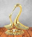 BRIJ HAAT Metal Gold Plated Kissing Duck/Swan Pair Figurine for Home Decoration and Love feng Shui Antique Gifts Item (@14cm)