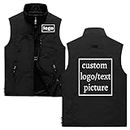 QSHome Custom Vest for Men Customize Sleeveless Jacket Lightweight Travel Hunting Fishing Outerwear Vests Black 2XL