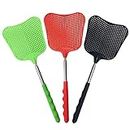 foxany Fly Swatters Extendable, Durable Plastic Fly Swatter Heavy Duty Set, Telescopic Flyswatter with Stainless Steel Handle for Indoor/Outdoor/Classroom/Office (3 Pack)
