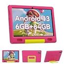 Pazhonz Tablet per bambini Tablet Android 13 da 10,1 pollici 6(2+4) GB RAM 64GB ROM Tablet computer per bambini con custodia protettiva (pink)