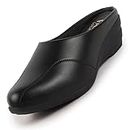FAUSTO FST FJDWC-7024 BLACK-38 Women's Black Formal Back Open Platform Wedge Heel Slip On Mule Shoes (5 UK)