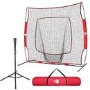 VIVOHOME 7 x 7 Feet Baseball Backstop Softball Practice Net with Strike Zone Target Tee and Carry Bag for Batting Hitting and Pitching
