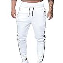 Men's Pants Stretch Waist Jogger Pants for Men 2023 Stylish Drawstring Slim Fit Skinny Stretch Athletic Sweatpants Casual Patchwork Trouser White M